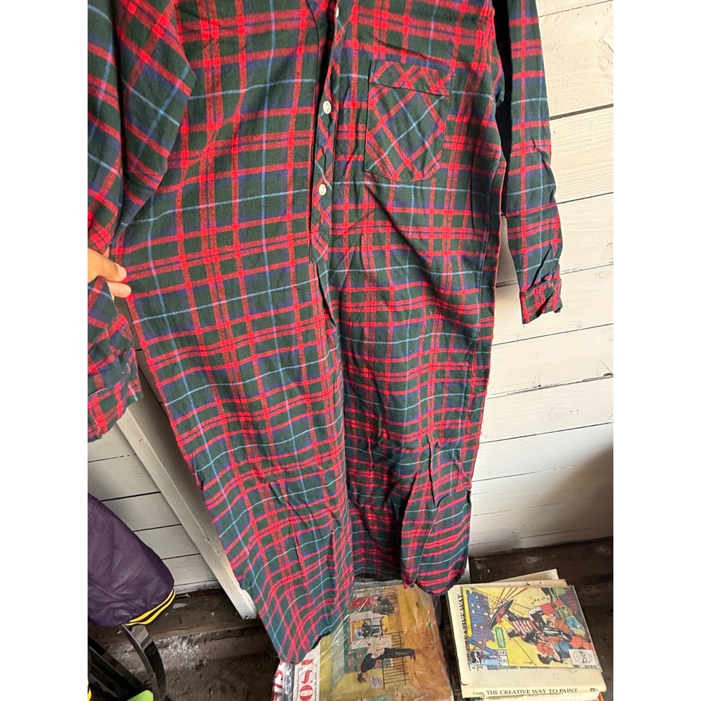 LL Bean Vintage Flannel Nightgown Red Green Plaid Long Sleeve Sleep Dress Womens - Picture 4 of 6